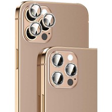 Nezih Case Apple iPhone 14 Pro Max Uyumlu Swarovski Taşlı Lens Koruyucu Gold