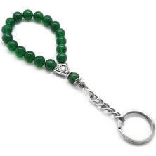 Okyanus Silver Yeşil Akik Doğaltaş-Krom Çelik Kombinli Tesbih Anahtarlık