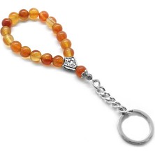 Okyanus Silver Kırmızı Akik Doğaltaş-Krom Çelik Kombinli Tesbih Anahtarlık