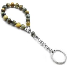 Okyanus Silver Sarı-Gri Kaplangözü Doğaltaş-Çelik Kombinli Tesbih Anahtarlık