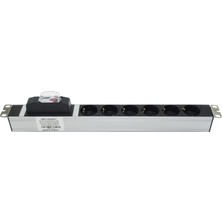 Connect 19" 1u 6'lı Schuko Sigortalı Aluminyum Rack Kabin Grup Priz Pdu