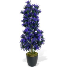 Nettenevime Yapay Çiçek Siyah Saksıda Mor Sıkas Ağacı 55CM