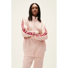 Bad Bear Kadın Pudra Pembe Full-Zıp Fermuarlı Sweatshirt Düz Desenli Rahat Kesim