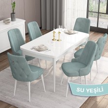 Canisa Concept Are Serisi, Mdf 80X132 Açılabilir Beyaz Mutfak Masa Takımı, 6 Sandalye Gümüş Halkalı