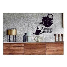 Hediyelikevi Isime Özel Çaydanlık Fincan Dekoratif Ahşap Duvar Saati 50 x 50 cm