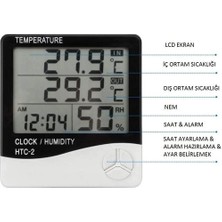 Hubstein Htc-2 Masa Termometre Dijital Nem Ölçer Sıcaklık Isı Alarm + Pil