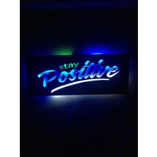 Çakra Stay Positive LED Işıklı Ahşap Tablo 50X21CM