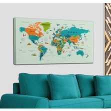 Dünyatablo Dünya Haritası Çok Detaylı Ünlü Yerler Sembollü Kanvas Tablo 1750