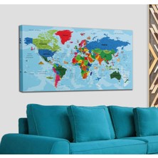 Dünyatablo Türkçe Dünya Haritası Kanvas Tablo Son Derece Detaylı ve DEKORATIF-2036