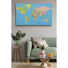 Doğal Tercih Dünya Haritası Meridyenli  Dekoratif Kanvas Tablo 1068