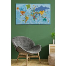 Dünyatablo Türkçe Dünya Haritası Kanvas Tablo Son Derece Detaylı ve DEKORATIF-2040