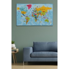 Dünyatablo Dünya Haritası Kanvas Tablo Son Derece Detaylı Dekoratif OKYANUSLU-2023