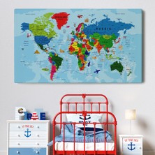 Doğal Tercih  Dünya Haritası Tablo Son Derece Detaylı Dekoratif Okyanuslu ( Tek Parça )