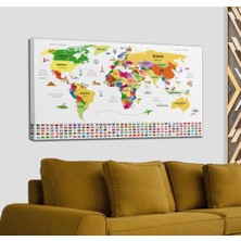 Dünyatablo Türkçe Dünya Haritası Ülke Bayrak ve Başkentli Kanvas Tablo 1918