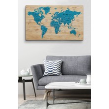 Dünyatablo Ahşap Görünümlü Dünya Haritası Ayrıntılı ve Dekoratif Kanvas Tablo 1789