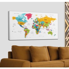 Doğal Tercih Türkçe Dünya Haritası Dekoratif Kanvas Tablo Son Derece Detaylı 1628