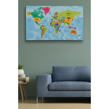 Dünyatablo Türkçe Dünya Haritası Ülke Başkentli ve Okyanuslu Dekoratif Kanvas Tablo 2244
