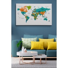 Dünyatablo Türkçe Dünya Haritası Dekoratif Kanvas Tablo Ülke ve Başkentli 1530