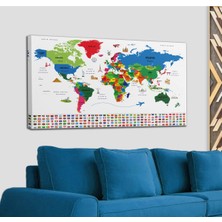 Dünyatablo Türkçe Dünya Haritası Ülke Bayrak ve Başkentli Kanvas Tablo 1962