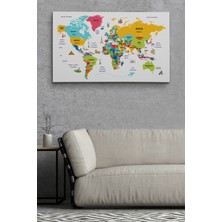 Dünyatablo Türkçe Dünya Haritası Dekoratif Kanvas Tablo Ülke-Başkentli Öğretici ve Sembollü 2316