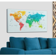Doğal Tercih Türkçe Detaylı Dünya Haritası Dekoratif Renkli Zeminli Kanvas Tablo 1709