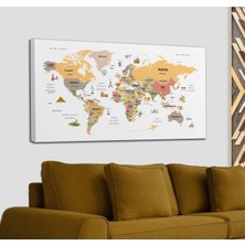 Doğal Tercih  Türkçe Dünya Haritası Dekoratif Kanvas Tablo Ülke-Başkentli Öğretici ve Sembollü 2302