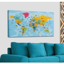 Dünyatablo Türkçe Dünya Haritası Kanvas Tablo Son Derece Detaylı ve DEKORATIF-2022