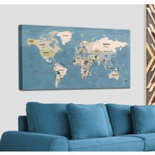 Dünyatablo Türkçe Dünya Haritası Kanvas Tablo  Ülke Başkentli ve Okyanus Detaylı Dekoratif Tablo 2742