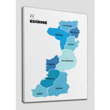 Dünyatablo Edirne  Ili ve Ilçeler Haritası  Dekoratif Kanvas Tablo 1329
