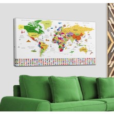 Dünyatablo Türkçe Dünya Haritası Ayrıntılı Eğitici-Öğretici Sembollü Bayraklı Dekoratif Kanvas Tablo 2840