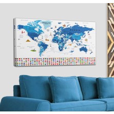 Doğal Tercih Dünya Haritası Ayrıntılı Eğitici-Öğretici Sembollü Bayraklı Dekoratif Kanvas Tablo 2829