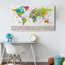 Doğal Tercih Dünya Haritası Ayrıntılı Eğitici-Öğretici Sembollü Bayraklı Dekoratif Tablo ( Tek Parça )