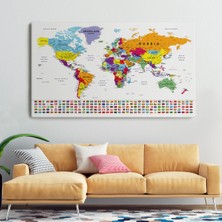 Doğal Tercih Dünya Haritası Son Derece Ayrıntılı Eğitici-Öğretici ve Bayraklı Dekoratif Tablo ( Tek Parça )