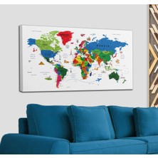 Dünyatablo Dünya Haritası Son Derece Ayrıntılı Eğitici-Öğretici ve Sembollü Dekoratif Kanvas Tablo 3227