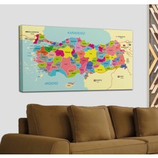 Dünyatablo Türkiye Haritası Kanvas Tablo Sınır Komşulu Eğitici ve Öğretici Dekoratif Tablo 3080
