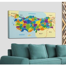 Dünyatablo Türkiye Haritası Kanvas Tablo Il ve Ilçeli Ayrıntılı Eğitici-Öğretici Komşulu Dekoratif Tablo 3004
