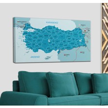 Dünyatablo Türkiye Haritası Kanvas Tablo Sınır Komşulu Eğitici ve Öğretici Dekoratif Tablo 3087