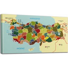 Dünyatablo Türkiye Haritası Kanvas Tablo Il ve Ilçeli Ayrıntılı Eğitici-Öğretici Komşulu Dekoratif Tablo 3000
