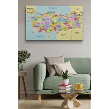 Dünyatablo Türkiye Haritası Kanvas Tablo Sınır Komşulu Eğitici ve Öğretici Dekoratif Tablo 3095