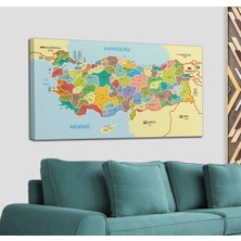 Dünyatablo Türkiye Haritası Kanvas Tablo Il ve Ilçeli Ayrıntılı Eğitici-Öğretici Komşulu Dekoratif Tablo 3006