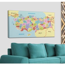 Dünyatablo Türkiye Haritası Kanvas Tablo Il ve Ilçeli Ayrıntılı Eğitici-Öğretici Komşulu Dekoratif Tablo 3011
