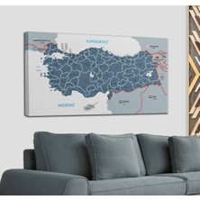 Dünyatablo Türkiye Haritası Kanvas Tablo Il ve Ilçeli Ayrıntılı Eğitici-Öğretici Komşulu Dekoratif Tablo 3009