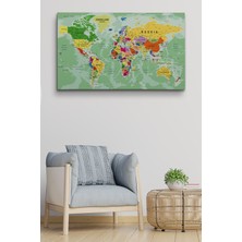 Doğal Tercih Dünya Haritası Son Derece Ayrıntılı Eğitici ve Öğretici Okyanuslu Dekoratif Kanvas Tablo 2511