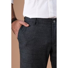 Akçaylar Slimfit Beli Lastikli Ekoseli Kışlık Kumaş Pantolon