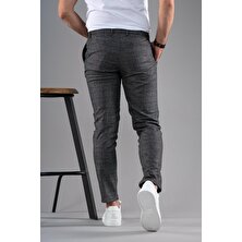 Akçaylar Slimfit Beli Lastikli Ekoseli Kışlık Kumaş Pantolon