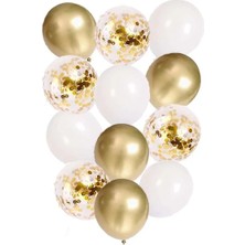 Çıtı Pıtı Store Beyaz Gold ve Konfetili Karışık Balon 10 Adet