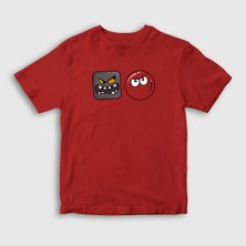Presmono Unisex Çocuk Kırmızı Evil Square Oyun Red Ball T-Shirt
