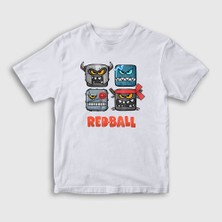 Presmono Unisex Çocuk Beyaz Squares Oyun Red Ball T-Shirt