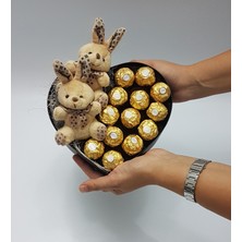 Brk Boutique Siyah Kalp Kutu Içerisinde Peluş Tavşan ve Ferrero Rocher