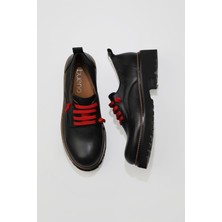 Bueno Shoes Siyah Sarı Deri Kadın Düz Ayakkabı